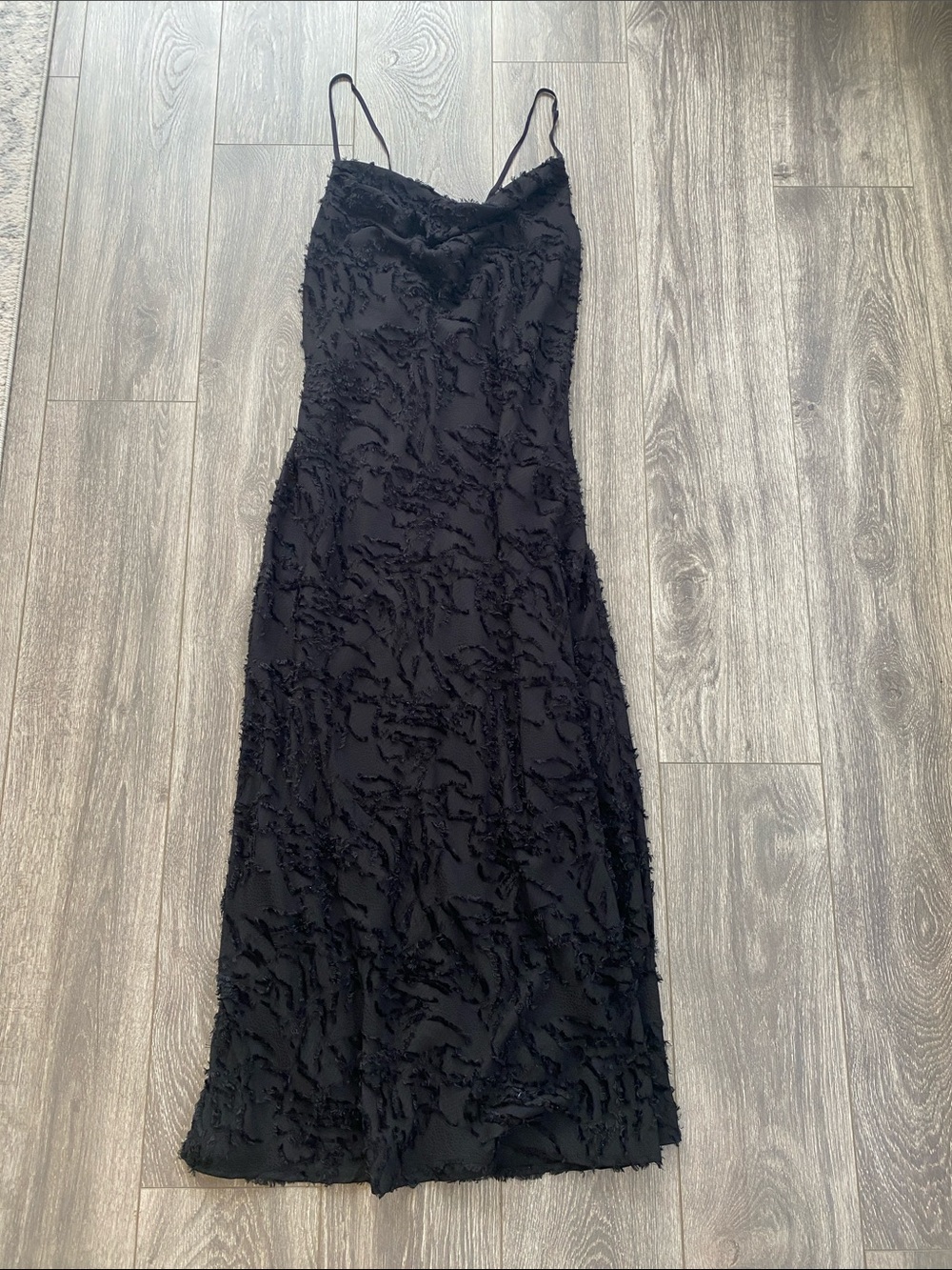H&M - Black Feather Fringe Cowl Neck A-Line Maxi Dress - Size S